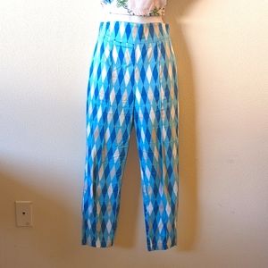 Laura Byrnes California High Waist Cropped Trousers in Blue Sky Harlequin